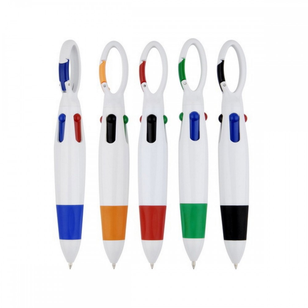 Four-color Pen with Carabiner Clip Custom Imprinted