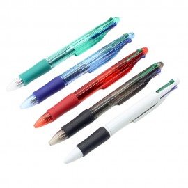 Custom Imprinted 4-in-1 Multicolor Gel Ink Press Action Retractable Ballpoint Pen w/Rubber Grip Section