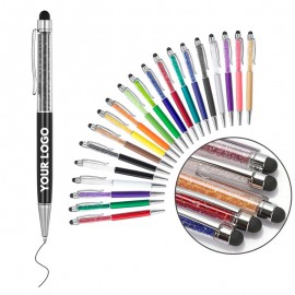 2" 1 Retractable Bling Slim Crystal Diamond Stylus Black Gel Ink Ballpoint Pen Logo Branded