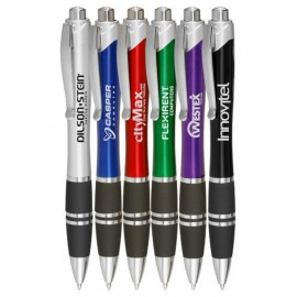 Silver Accent Grip Plastic Pens Logo Branded