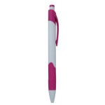 Ball Point Pen, White/Magenta - Red Rubber Grip - Pad Printed Custom Imprinted