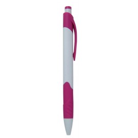 Ball Point Pen, White/Magenta - Red Rubber Grip - Pad Printed Custom Imprinted