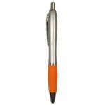 Custom Engraved Ball Point Pen, Silver/Orange Rubber Grip - Pad Printed