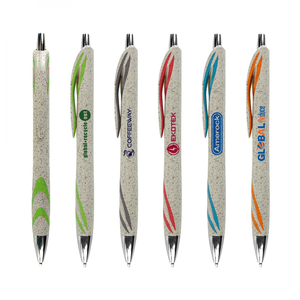 Logo Branded Silver Accent Wheat Straw Ballpoint Pen