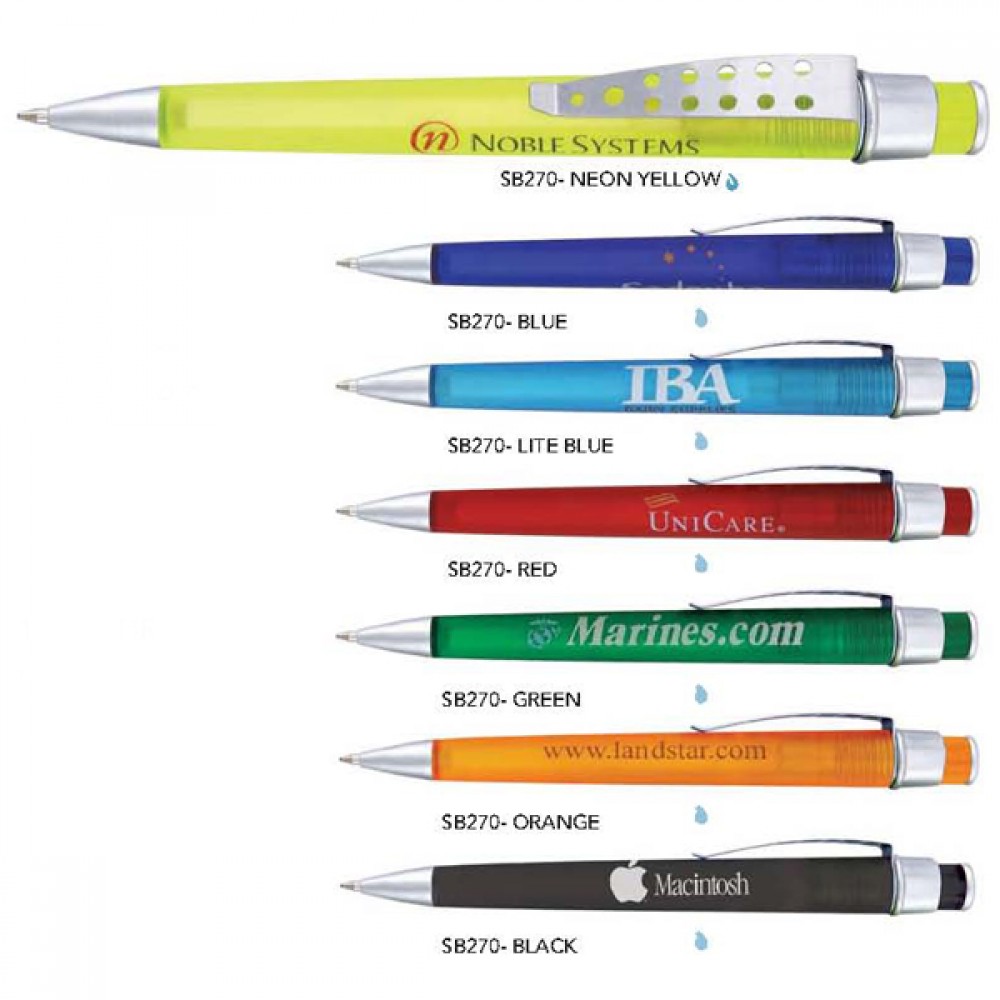 Logo Branded Frosted Polymer Ballpoint Pen w/ Hole Pocket Clip Logo Branded Frosted Polymer Ballpoint Pen w/ Hole Pocket Clip