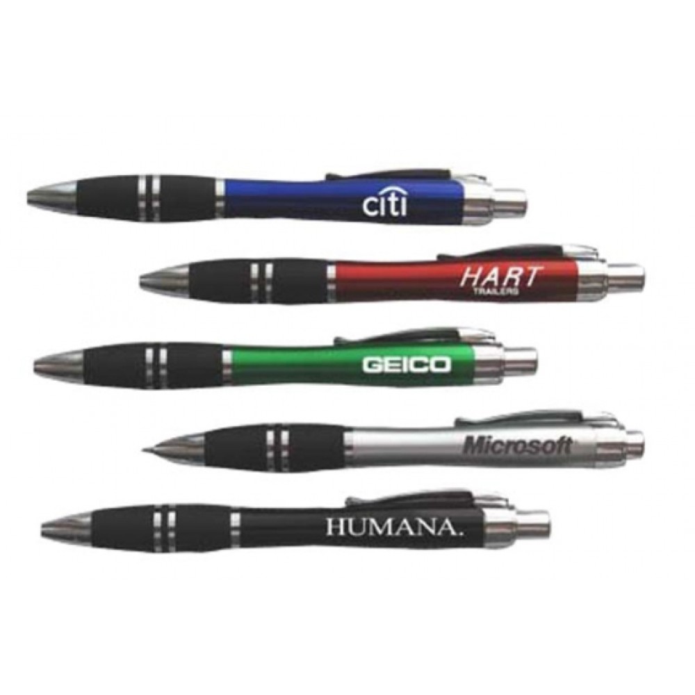 Custom Imprinted Soft Grip Click Pen w/Silver Accents