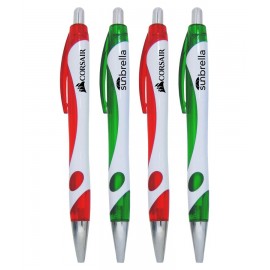 Custom Engraved Union Printed "Stylish Designed" Clicker Pen w/ Silver Trim and Translucent Clip