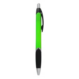 Logo Branded Ball Point Pen, Lime Green - Black Rubber Grip - Pad Printed