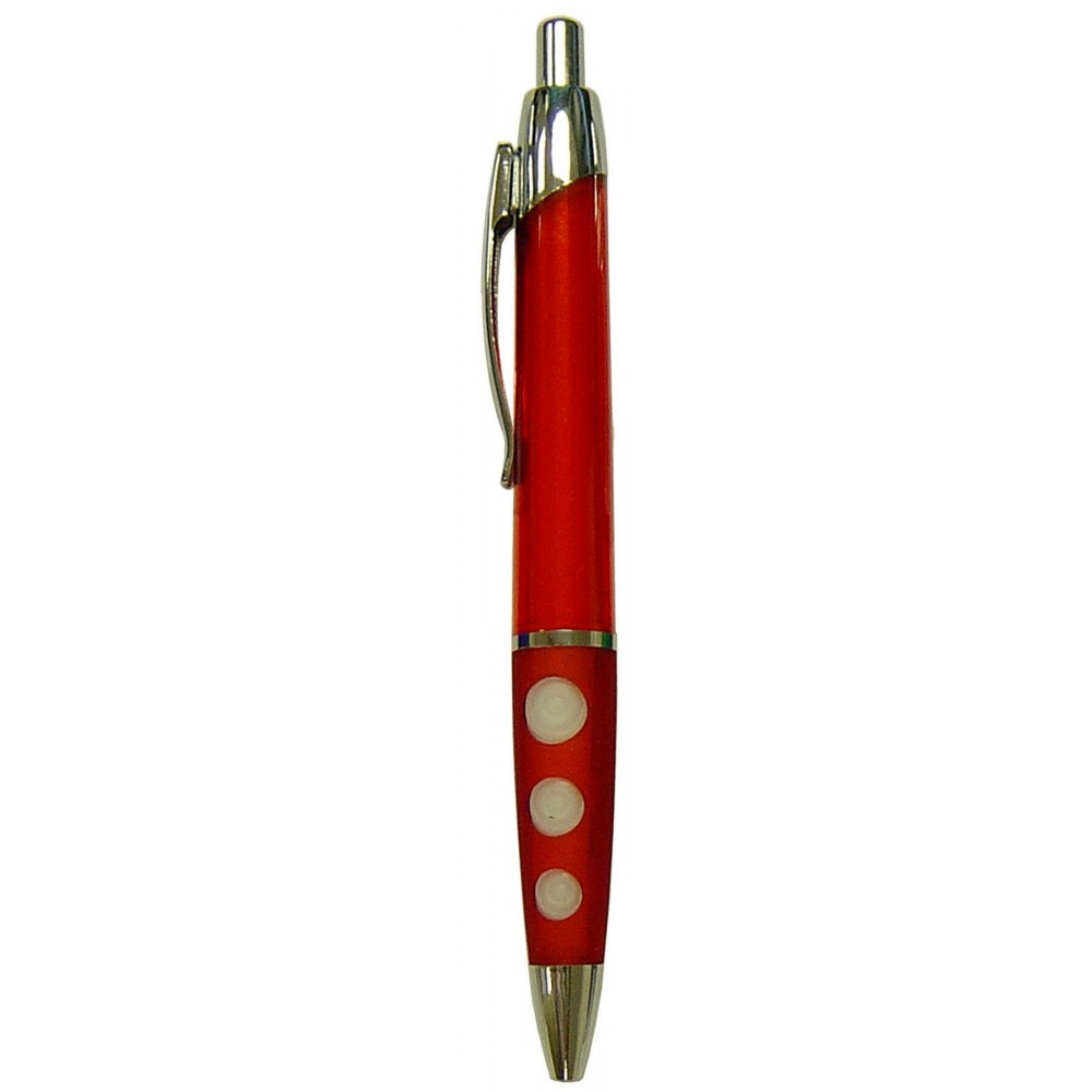 Ball Point Pen, Red/White Dots - Red Rubber Grip - Pad Printed Custom Imprinted Ball Point Pen, Red/White Dots - Red Rubber Grip - Pad Printed Custom Imprinted