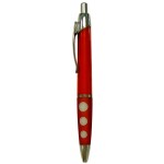 Ball Point Pen, Red/White Dots - Red Rubber Grip - Pad Printed Custom Imprinted