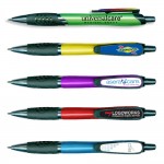 Metallic Pen w/ Black Rubber Grip Logo Branded