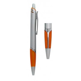 Custom Imprinted Ball Point Pen, Silver/Orange - Pad Printed