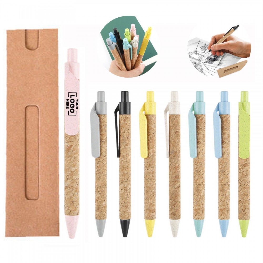 Eco-Friendly Kraft Paper Wrapped Cork Pen Custom Imprinted