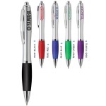 Silver Polymer Ballpoint Pen w/ Colored Grip Logo Branded