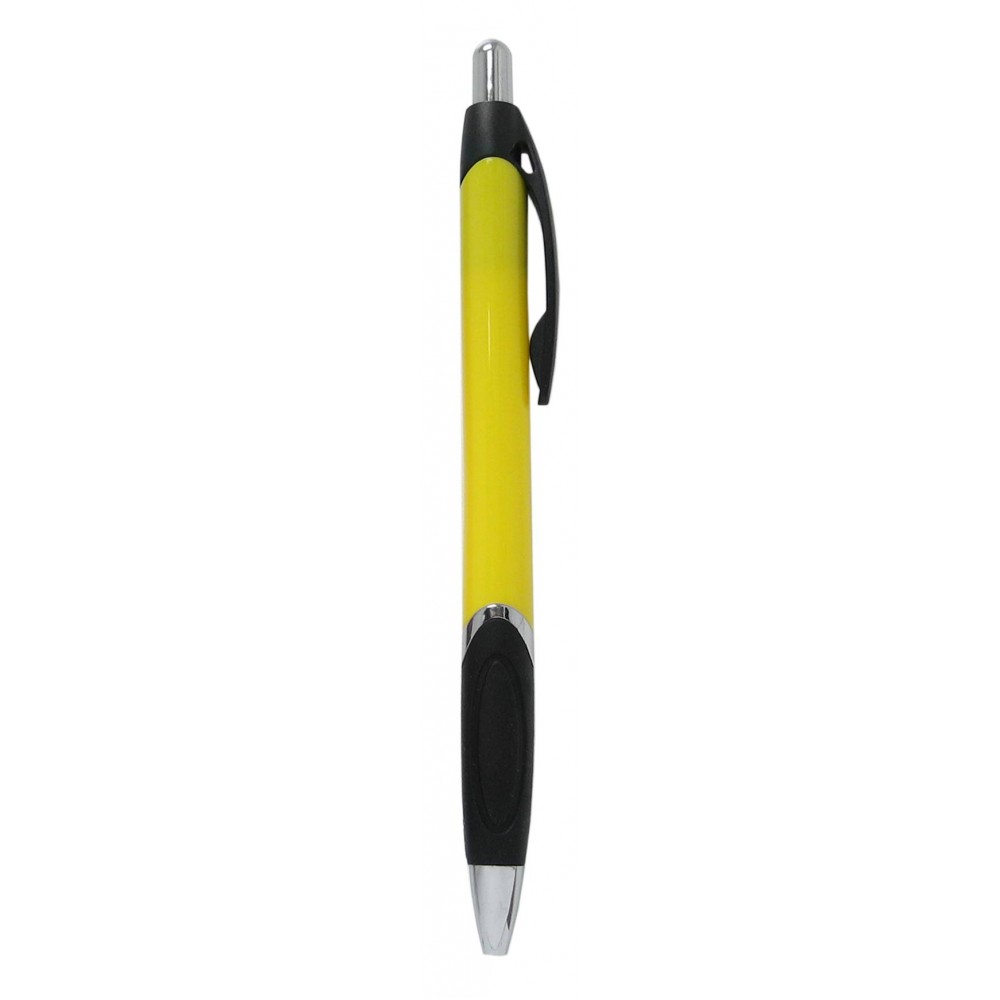 Custom Engraved Ball Point Pen, Yellow - Black Rubber Grip - Pad Printed