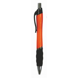 Custom Imprinted Ball Point Pen, Orange - Black Rubber Grip - Pad Printed