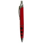 Ball Point Pen, Red - Black Rubber Grip Dots - Pad Printed Custom Imprinted