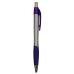 Custom Engraved Ball Point Pen, Silver - Purple Clip & Purple Rubber Grip - Pad Printed