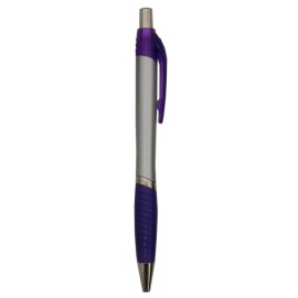 Custom Engraved Ball Point Pen, Silver - Purple Clip & Purple Rubber Grip - Pad Printed  Custom Engraved Ball Point Pen, Silver - Purple Clip & Purple Rubber Grip - Pad Printed