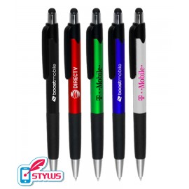 Logo Branded Union Printed - Plushy - Stylus Clicker Pens with Rubber Grip 1-Color Logo