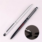 Custom Engraved 2 In 1 Twist Action Ballpoint Stylus Metal Pen / Silver Trim