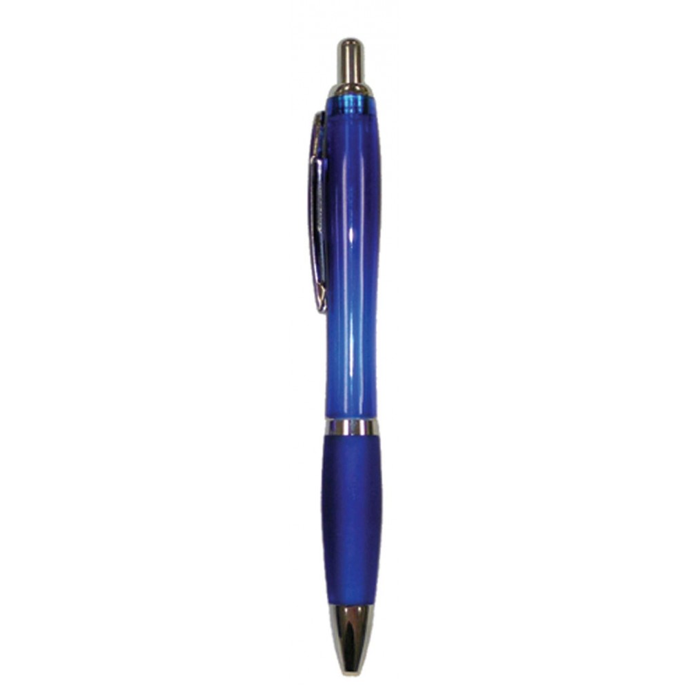 Custom Engraved Ball Point Pen, Blue/Blue Rubber Grip - Pad Printed Custom Engraved Ball Point Pen, Blue/Blue Rubber Grip - Pad Printed