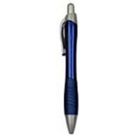 Custom Imprinted Ball Point Pen, Blue - Blue Rubber Grip - Pad Printed