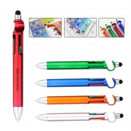 Logo Branded 4 Color Ballpoint Pen With Stylus Phone Holder  Logo Branded 4 Color Ballpoint Pen With Stylus Phone Holder