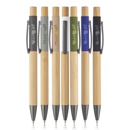 Logo Branded Aluminum Ball Point Pens with Bamboo Barrel  Logo Branded Aluminum Ball Point Pens with Bamboo Barrel