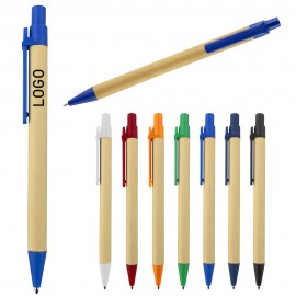 Eco Friendly Click Action Cardboard Paper Barrel Ballpoint Pen w/Colorful Pocket Clip Logo Branded