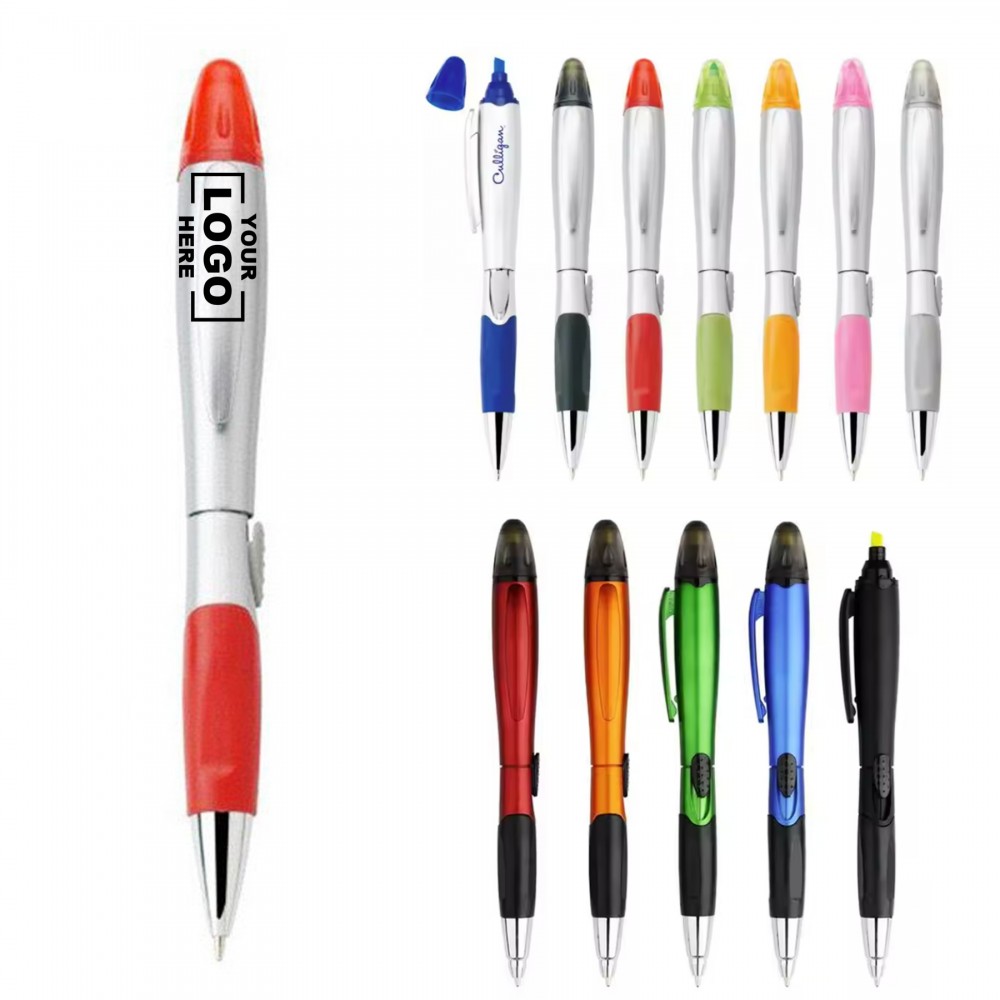 3-in-1 Ballpoint Pen with Stylus & Highlighter Logo Branded