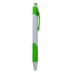 Logo Branded Ball Point Pen, White/Green - Green Rubber Grip - Pad Printed