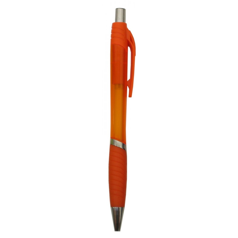Ball Point Pen, Orange - Orange Rubber Grip - Pad Printed Custom Engraved