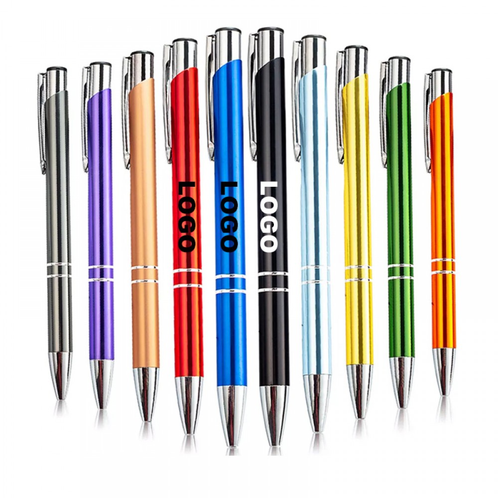 Custom Engraved Sleek Aluminum Metallic Finish Colorful Click Ballpoint Pen w/Smooth Writing Ink