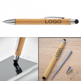 2-in-1 Eco-Friendly Custom Natural Bamboo Ballpoint Pen w/Stylus Logo Branded