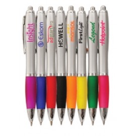 Logo Branded Curvaceous Grip Satin Click Ballpoint Pen