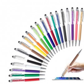 2 In 1 Soft Touch Crystal Diamond Metal Ballpoint Pen Custom Imprinted