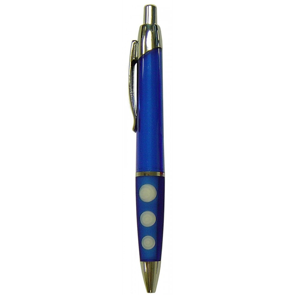 Custom Engraved Ball Point Pen, Blue/White Dots - Blue Rubber Grip - Pad Printed Custom Engraved Ball Point Pen, Blue/White Dots - Blue Rubber Grip - Pad Printed