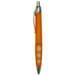 Custom Imprinted Ball Point Pen, Orange/White Dots - Orange Rubber Grip - Pad Printed