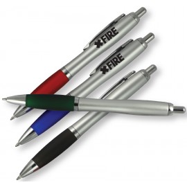 Silver Barrel Ballpoint Pen w/Colored Rubber Grip Custom Engraved