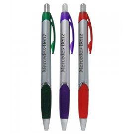 Union Printed - Vegas - Silver Barrels Clicker Pen with 1-Color Logo Custom Engraved