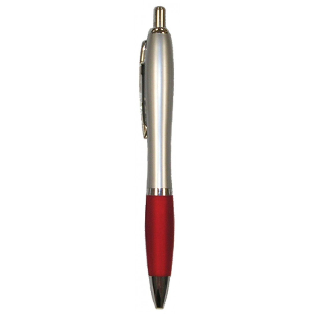 Ball Point Pen, Silver w/Red Rubber Grip- Pad Printed Custom Engraved Ball Point Pen, Silver w/Red Rubber Grip- Pad Printed Custom Engraved