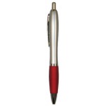 Ball Point Pen, Silver w/Red Rubber Grip- Pad Printed Custom Engraved