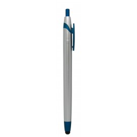 Stylus Click Pen - Silver/Blue - Pad Printed Custom Imprinted
