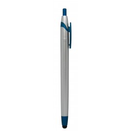 Logo Branded Stylus Click Pen - Silver/Blue - Pad Printed