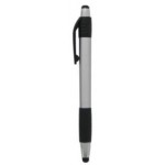 Stylus Click Pen - Black Rubber Grip - Pad Printed Custom Imprinted