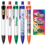 Click action plastic pen with clear wide barrel & white inner tube Custom Engraved