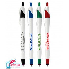 Custom Engraved Union Printed - Elegant Stylus Pen - White Barrels with Colored Trim - 1-Color Logo