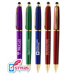Colored "Noble" Stylus Twist Pen w/ Gold Trim Logo Branded