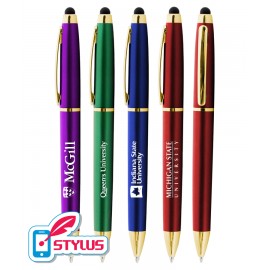 Colored "Noble" Stylus Twist Pen w/ Gold Trim Logo Branded  Colored "Noble" Stylus Twist Pen w/ Gold Trim Logo Branded
